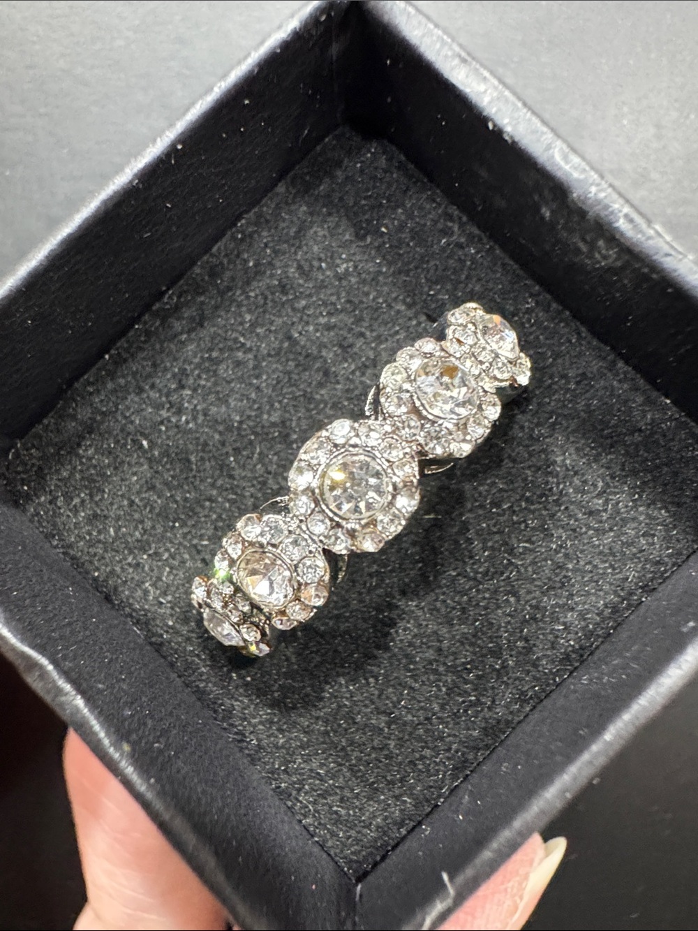 Crystal Cluster Stretch Bracelet - Silver Tone